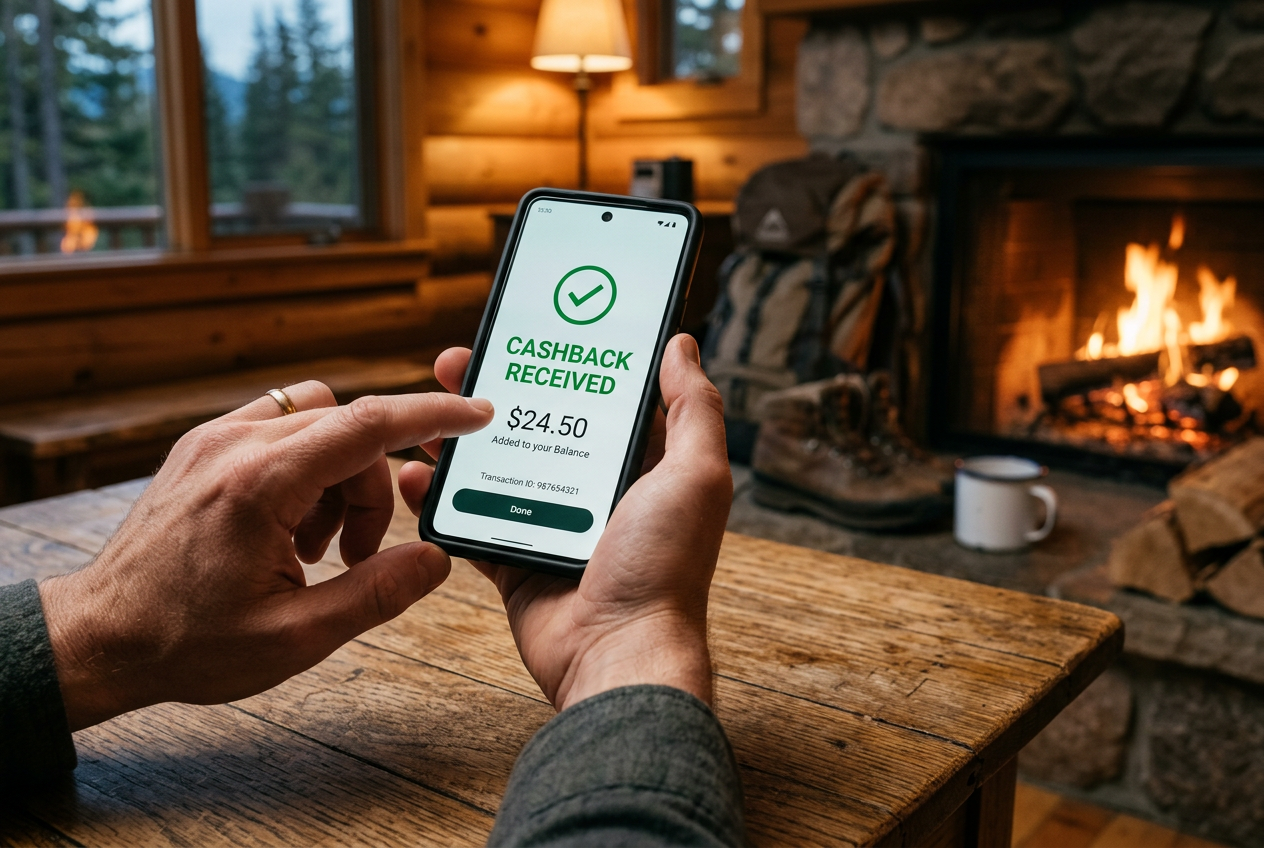 A digital wallet showing a successful cashback deposit on a smartphone.