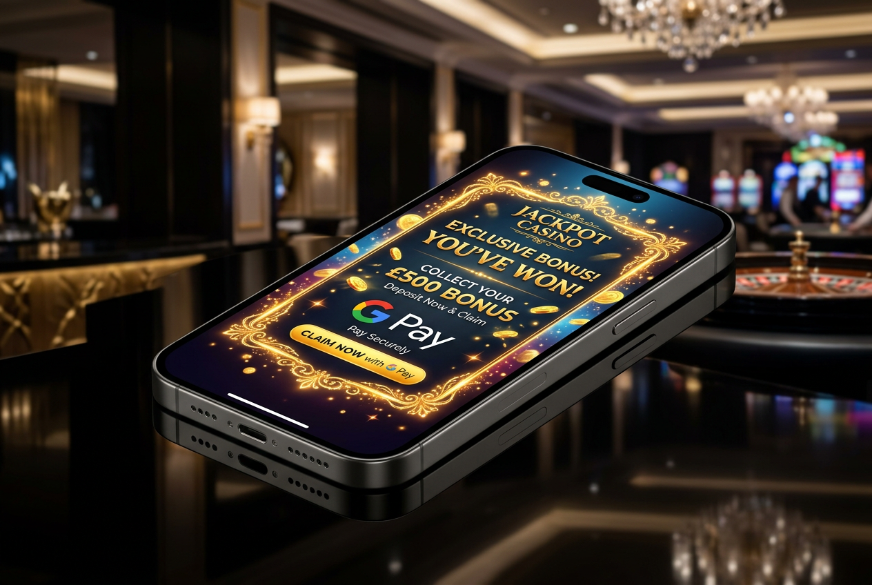 Elegancki smartfon z wyświetloną ofertą bonusową kasyna
