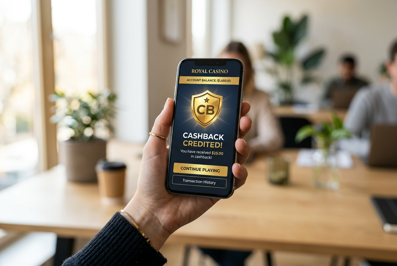 Modern smartphone interface showing a successful cashback transaction.